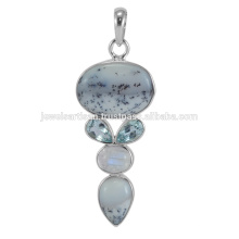 Lovely Dendritic Opal And Multi Gemstone 925 Sterling Silver Pendant Jewelry